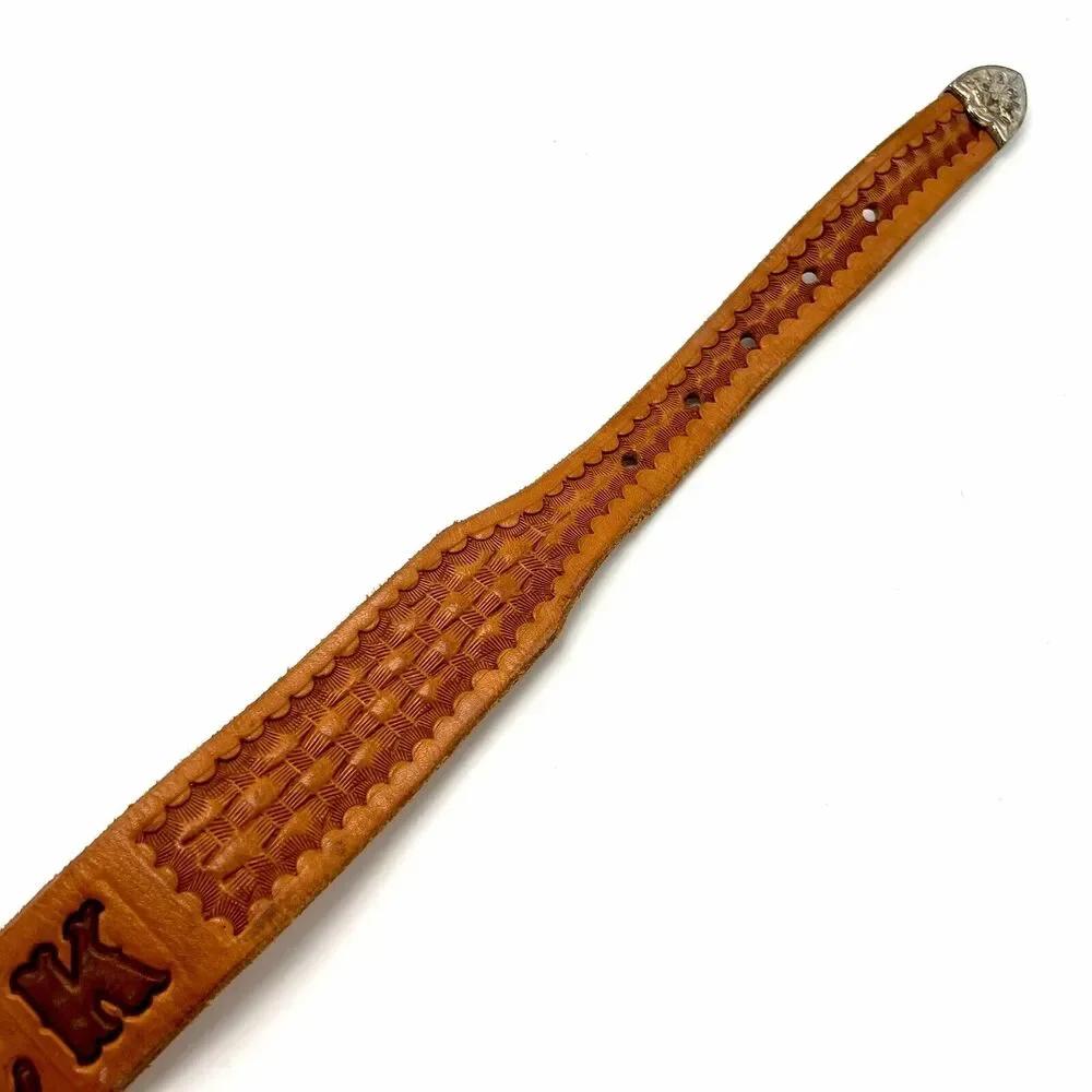 Patrick Boys Hand Tooled Leather Western Name Belt 22 Tan Basketweave Cowboy